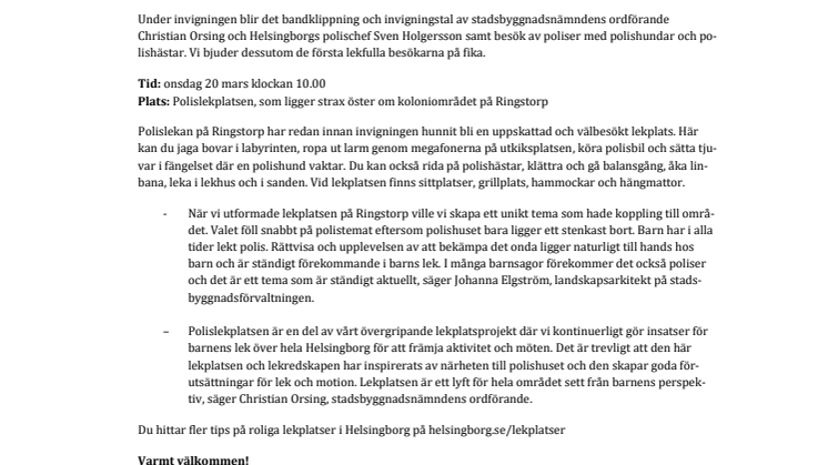 Pressinbjudan: Vi inviger polislekplatsen på Ringstorp