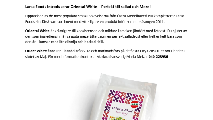 Larsa Foods introducerar Oriental White  - Perfekt till sallad och Meze!