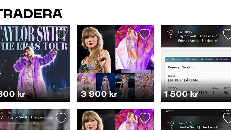 För ett par dagar sedan såldes två konsertbiljetter till Taylor Swift för 18 500 kronor på Tradera. Förutom konsertbiljetter går cowboyhattar, Taylor Swift vinylskivor, T-shirts och annan merchandise till höga priser just nu.
