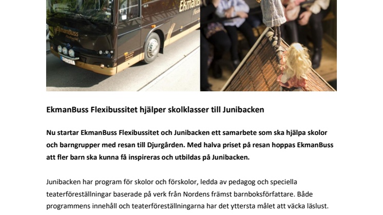 EkmanBuss Flexibussitet hjälper skolklasser till Junibacken 