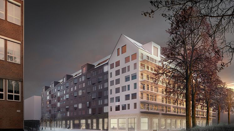 Hornsberg, vy från parken mot korsningen Elersvägen/ Nordenflychtsvägen. Bild: AIX arkitekter.