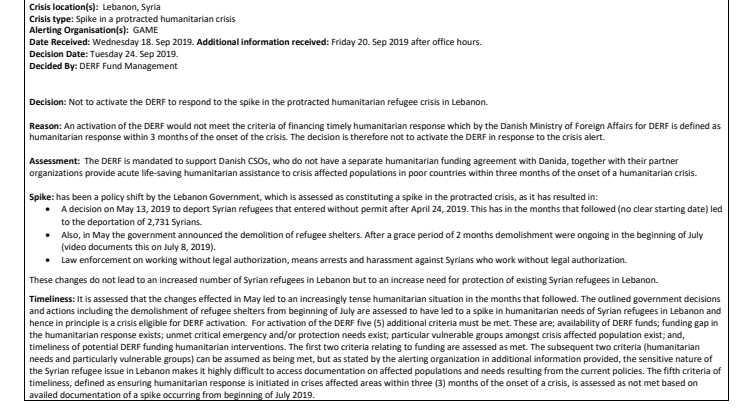 19-017-RO Decision not to activate the DERF