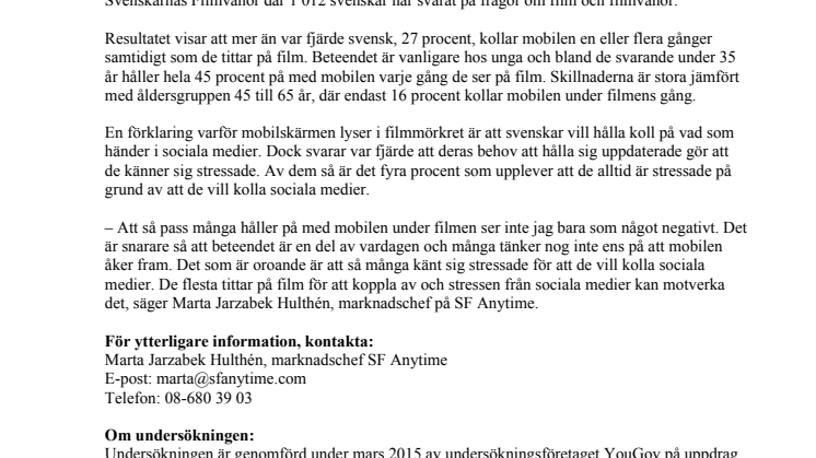 Var fjärde svensk kan inte hålla sig från mobilen under filmen