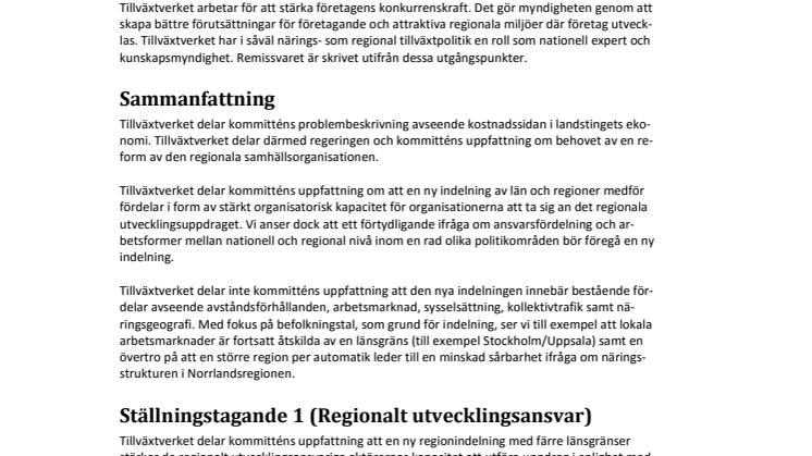 Remissvar tre nya län -Tillväxtverket