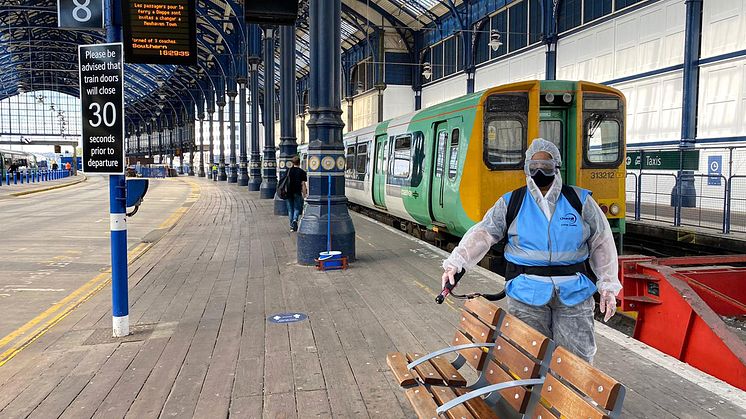 Applying long-lasting viricide at Brighton station