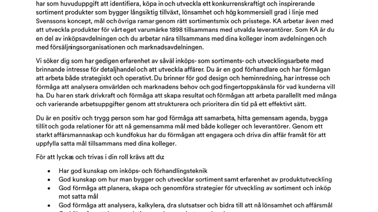 Svenssons i Lammhult söker ny Kategoriansvarig inköpare 