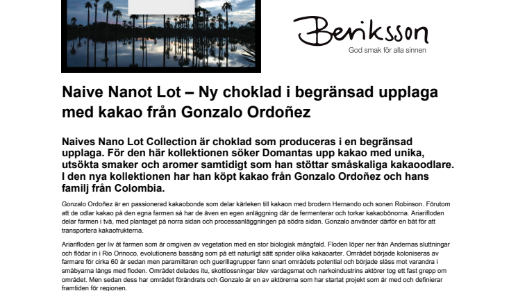 Naive Nanot Lot – Ny choklad i begränsad upplaga med kakao från Gonzalo Ordoñez