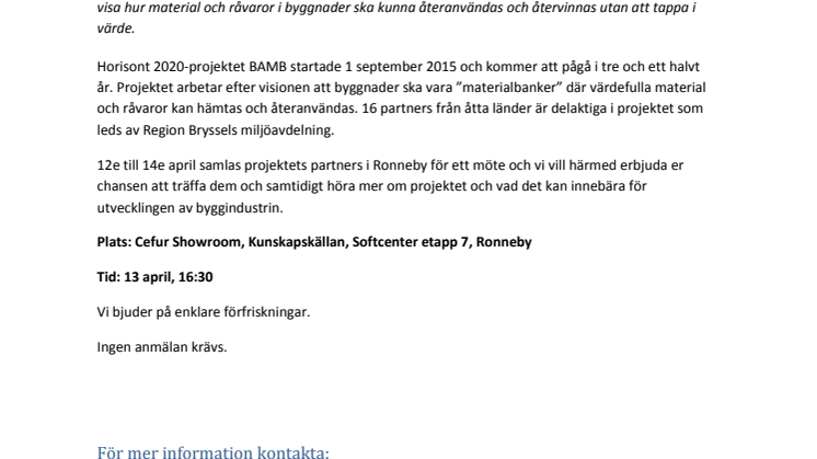 Pressinbjudan: Träffa Horisont 2020-projektet BAMB