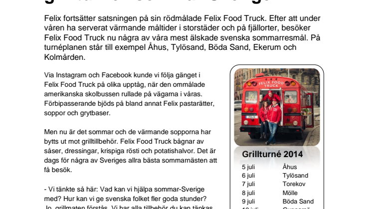 Felix Food Truck på grillturné i sommar-Sverige 