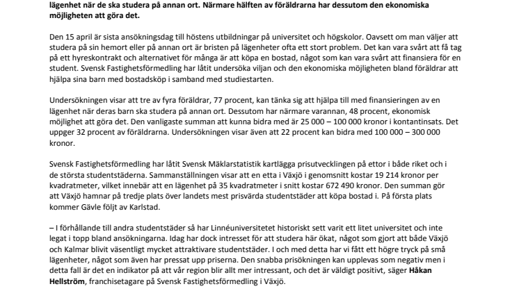 Växjö tredje billigaste studentstaden att köpa bostad i