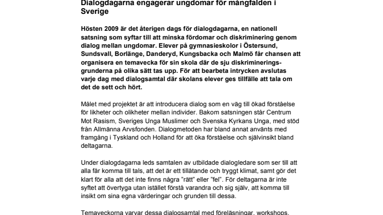 Dialogdagarna engagerar ungdomar för mångfalden i Sverige