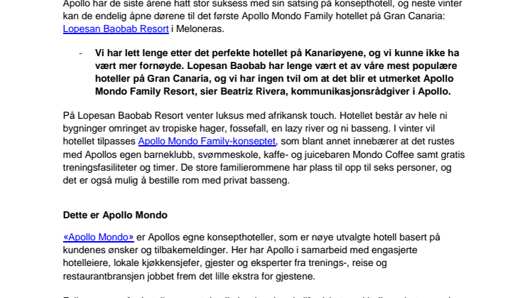 ​Eksklusiv resort på Gran Canaria blir Apollo Mondo-hotell