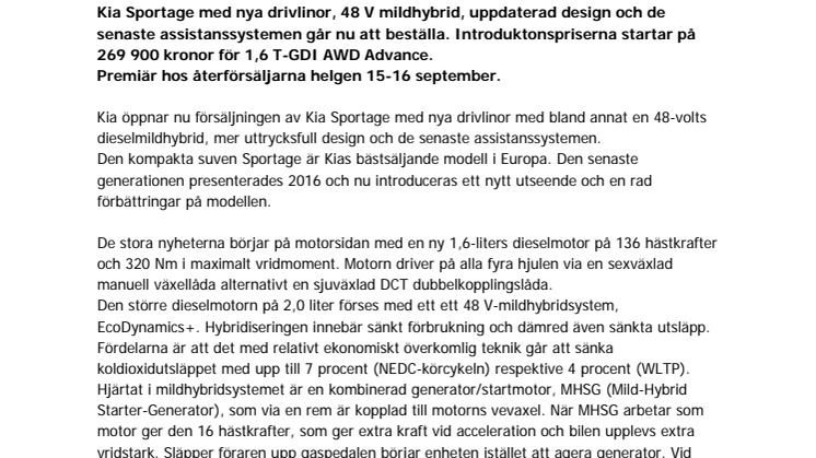 Säljstart för nya Kia Sportage