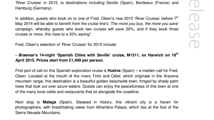 Relax on a Fred. Olsen Cruise Lines’ ‘River Cruise’ in 2015