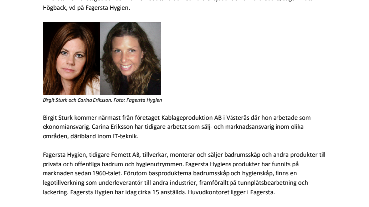 Fagersta Hygien nyanställer