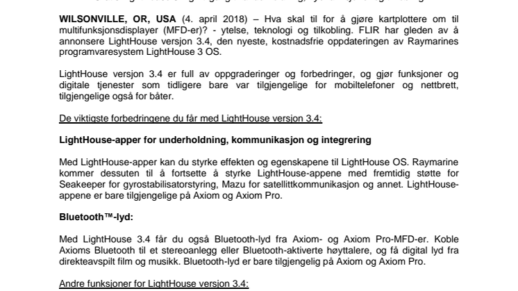 Raymarine: FLIR lanserer en stor oppgradering av Raymarine LightHouse OS