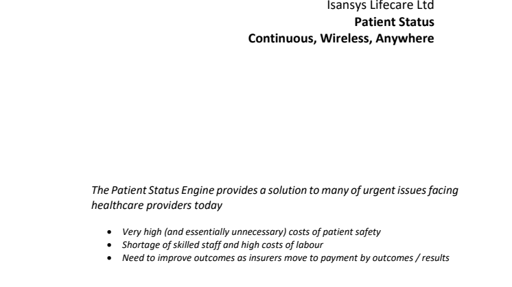 Market Analysis and  Health Economic Benefits of the  Patient Status Engine 