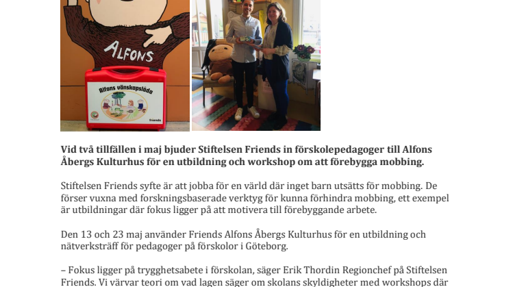 Friends föreläser om mobbing på Alfons Åbergs Kulturhus 