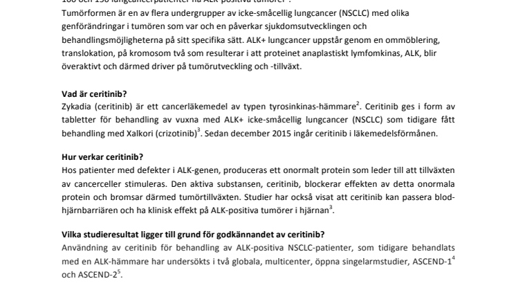 Fakta om Zykadia mot ALK+ icke småcellig lungcancer