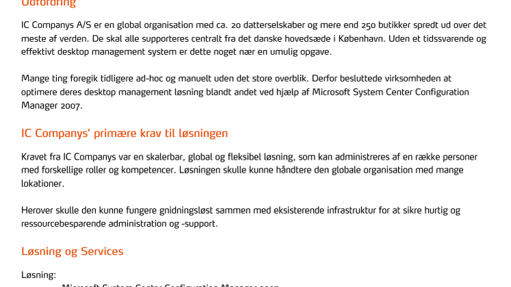 Installers leverer Desktop Management Løsning med System Center Configuration Manager 2007 til IC Companys