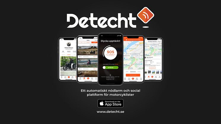 Start Up-bolaget Detecht har utvecklat en app med ett automatisk säkerhetslarm. Målet är att minska larmtiden med 50 % från det att en motorcykelolycka skett tills ambulansen anländer.