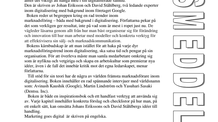 Ny bok: Marketing goes digital av Johan Eriksson och David Ståhlberg