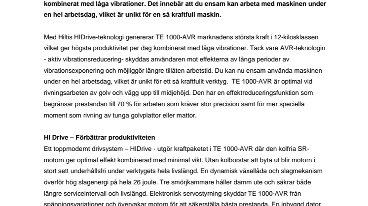 Världens starkaste 12-kilos mejselhammare: Hilti TE 1000-AVR med HIDrive.