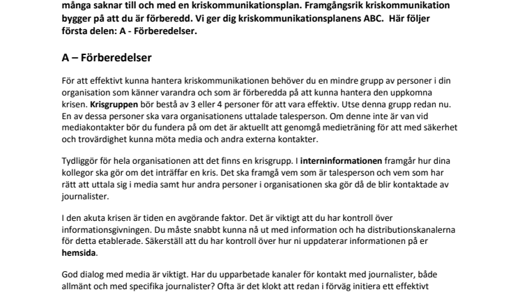 Kriskommunikationsplanens ABC - så här gör du A - förberedelser