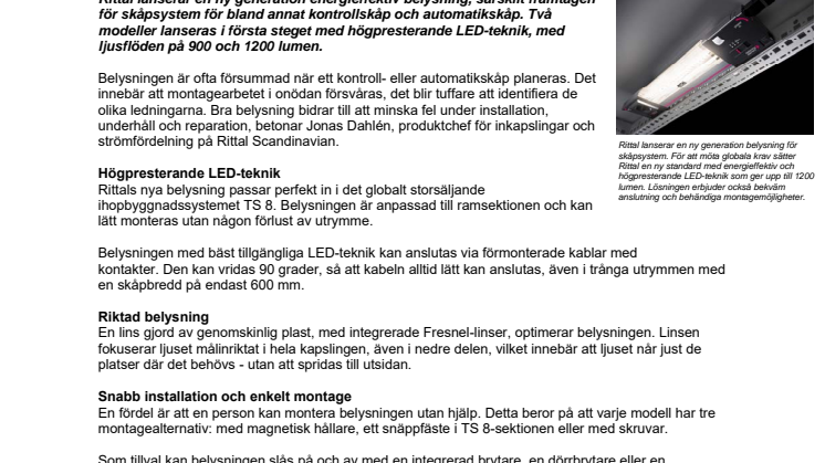Rittal underlättar med högeffektiv belysning i automatikskåp