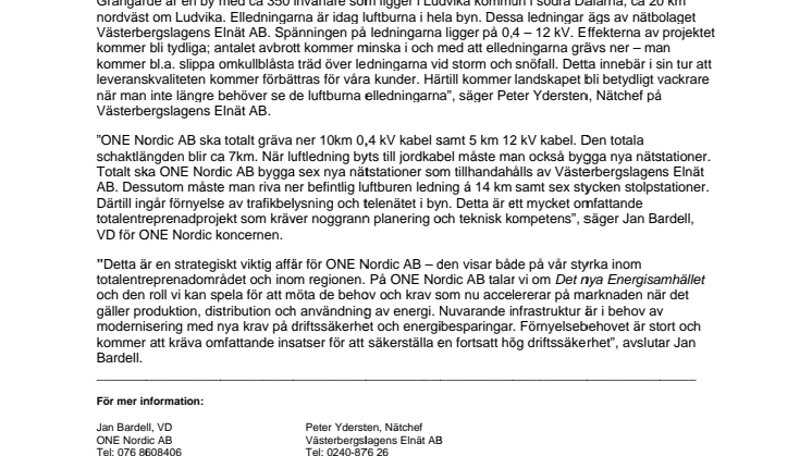ONE Nordic AB hjälper Västerbergslagens Elnät AB att vädersäkra elledningarna i byn Grangärdet i Ludvika kommun