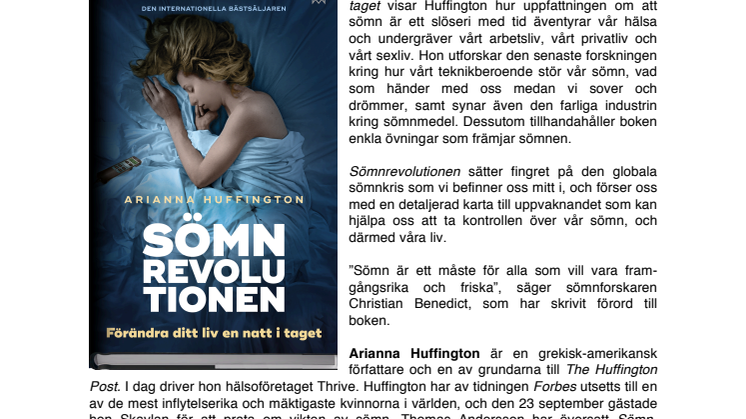 Global sömnbristkris synas i bok av Arianna Huffington