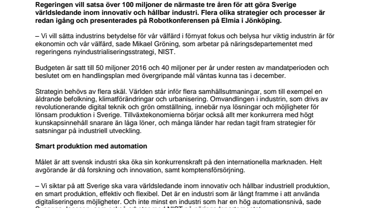 Ökad automation ska göra Sverige världsledande