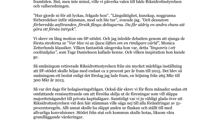 Viktiga framgångar på RF-stämman