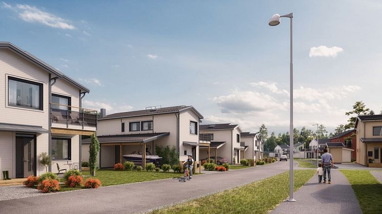 I Kv Pärlbandet bygger OBOS 1-planshus på 105 kvm och 2-planshus på 144 och 147 kvm.