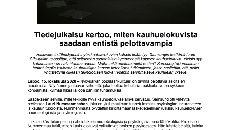 Tiedejulkaisu kertoo, miten kauhuelokuvista saadaan entistä pelottavampia