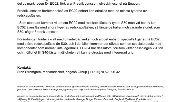 Engcons minsta tiltrotator får ny viktklassning