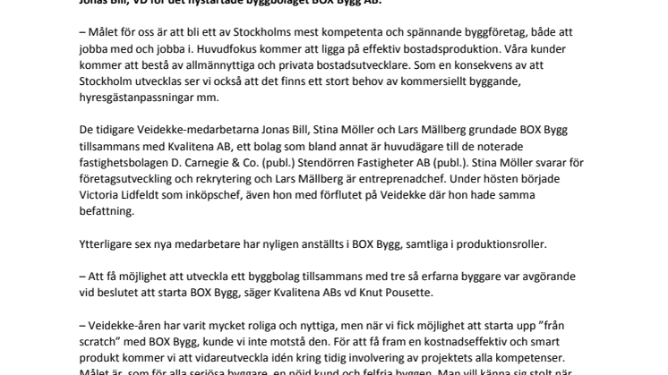 Pressmeddelande Nytt byggbolag i Stockholm