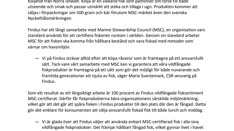 ​​Findus stärker sitt MSC-utbud med ny fiskprodukt