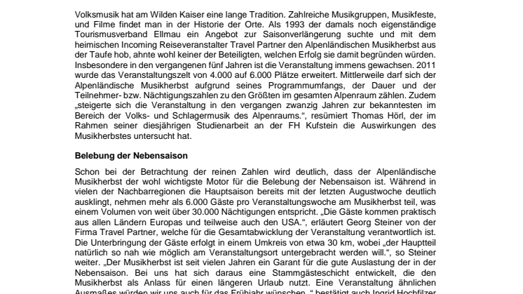 Der Alpenländische Musikherbst belebt nicht nur den Tourismus