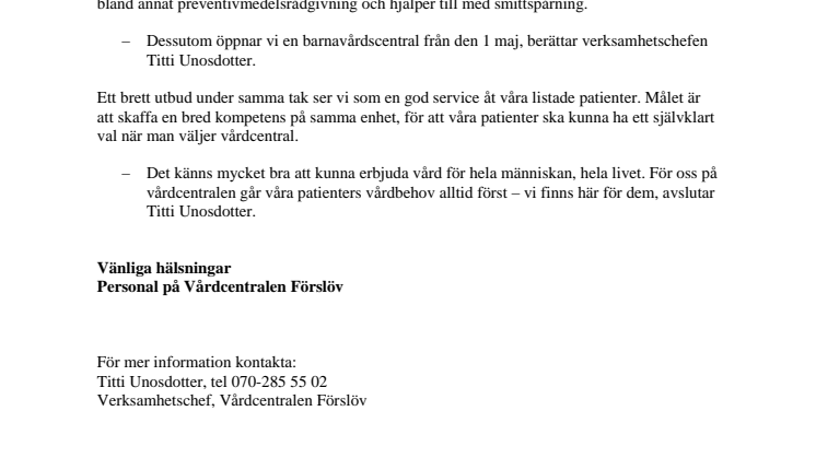 Vårdcentralen Förslöv erbjuder mer