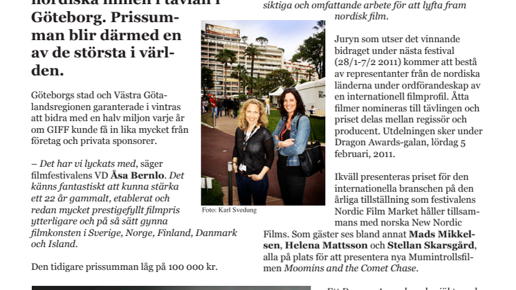 Göteborg International Film Festival höjer prissumma till en miljon