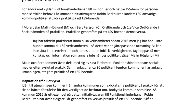Mora-politiker antar utmaning att praktisera på LSS-boende