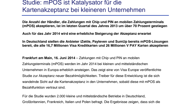 Studie: mPOS ist Katalysator für die Kartenakzeptanz bei kleineren Unternehmen