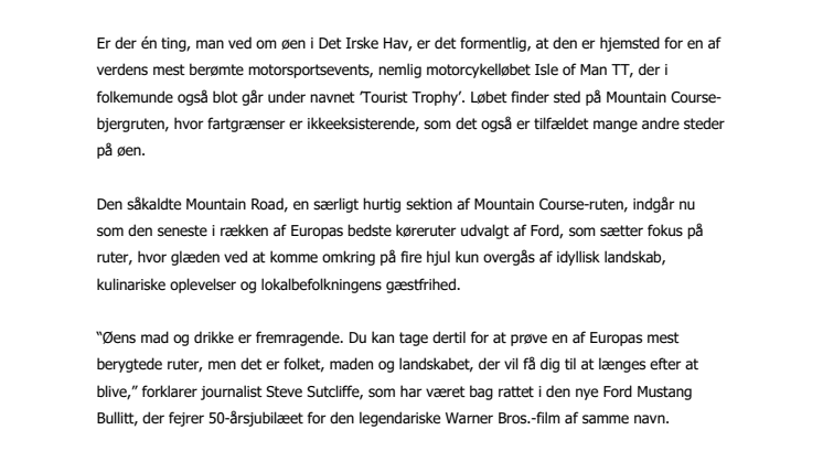 Mustang Bullitt brøler afsted på øen uden fartgrænser