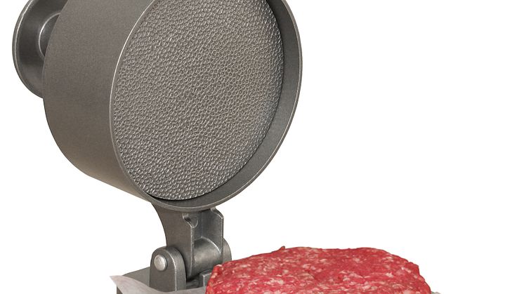 Hamburgerpress öppen med burgare