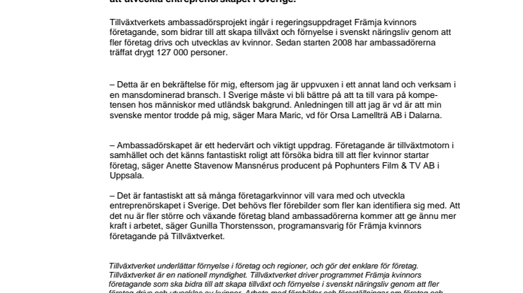 Nya ambassadörer för kvinnors företagande