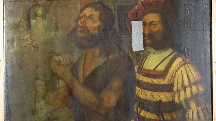 Bowes Museum panel painting (photo credit Northumbria University and The Bowes Museum)