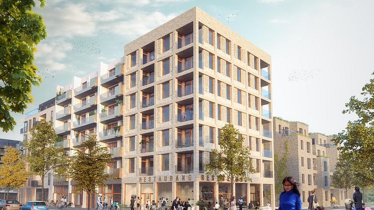 Täby park, vy från Boulevarden.  Illustration: Varg arkitekter