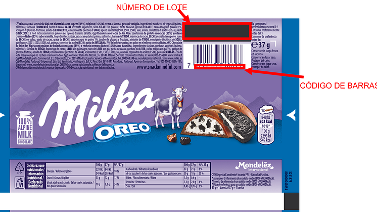 MILKA 37G OREO CHOCO_Indicaciones Lote y Código de Barras