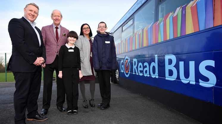 Colin Barnes, Brian Walker, Sara Swales and pupils Alexa, 11 and Harry, 14